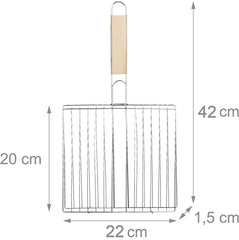 2378 Kitchen Square Roaster Papad Grill Barbecue Grill With Wooden Handle