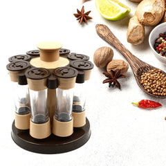 5986 360 Revolving Spice Rack For Kitchen And Dining Table 8 Spice Jars With 120 Ml Condiment Set Herb Seasoning Organizer