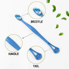 12814 2-in-1 Tooth Brush With Tongue Scraper Soft Bristle Long Handle (8pcs) Soft Toothbrush