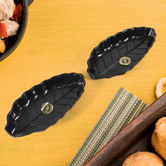 8230 Ertiga Round Ceramic Bowl With Plastic Leaf Shape Serving Platter Portable Lightweight Breakfast Serving Bowl  Highly Durable Material  Ideal For Rice Pasta Desserts Home  Kitchen Serving Bowl  Platter (4 Pcs Set)