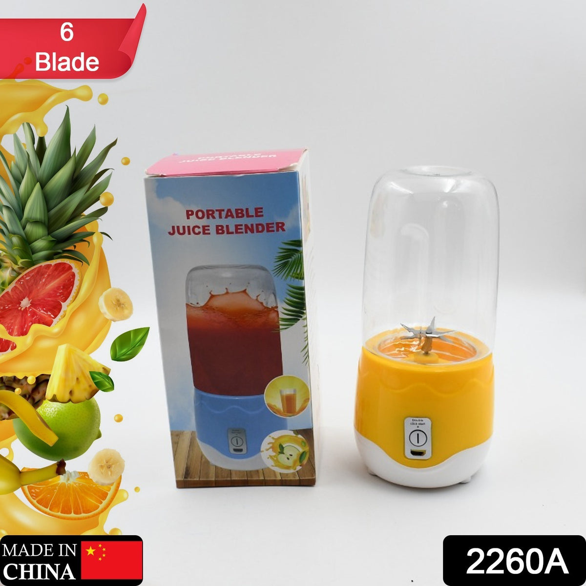 2260a Portable Electric Usb Juice Maker 6 Blade Blender Grinder Mixer Personal Size Usb Rechargeable Mini Juicer For Smoothies And Shakes With Juicer Cup - 400ml