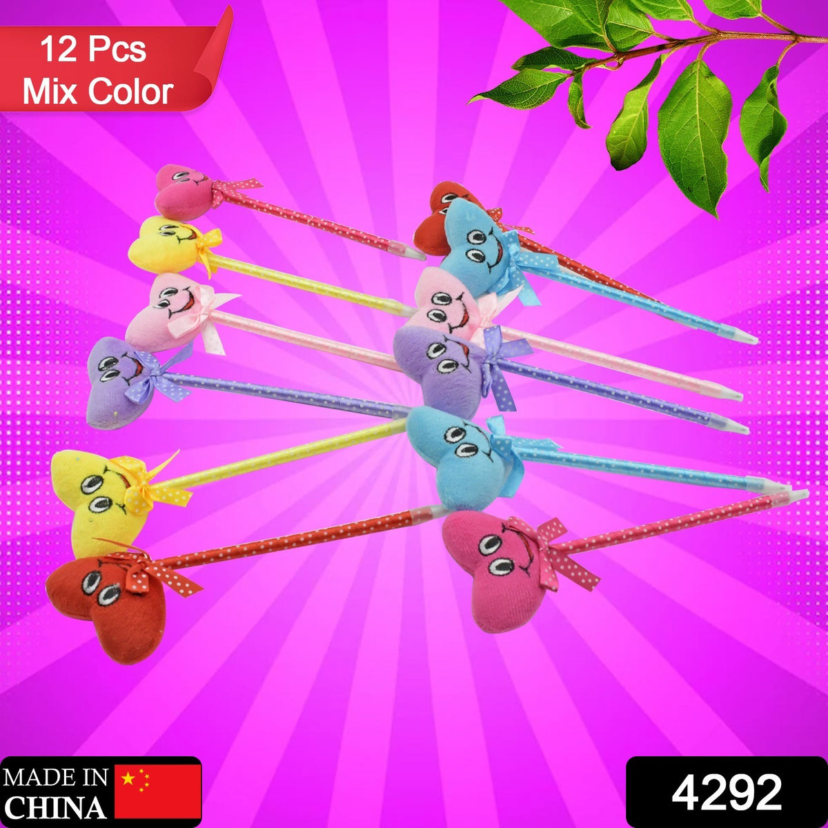 4292 Cute Cartoon Shape  Heart Design Facy Writting Pen Attached Rattle  Ball Pen Smooth Writing For Wedding  Events  Multiuse Pen  Best Pen L Use For Kids (12 Pcs Set Mix Design  Color)