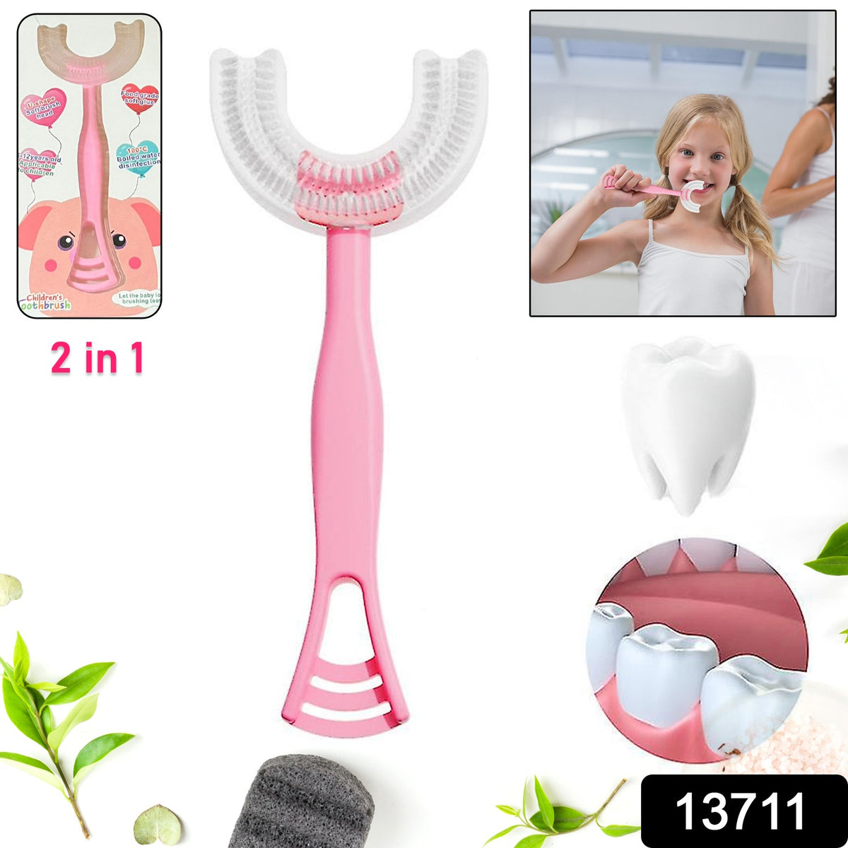 2 In1 U-shape Silicone Manual Toothbrush  Tongue Scraper Cleaner Brush (1 Pc)