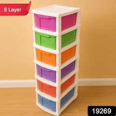 6-layer Multi-colored Plastic Storage Drawer Cabinet