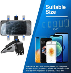 6948  Car Phone Holder Clip Mount 360 Degree Rotation Dashboard Rear View Mirror Sun Visor Smartphone Hud Navigation Fold Stand Plastic Black Compatible For All Smart Phones