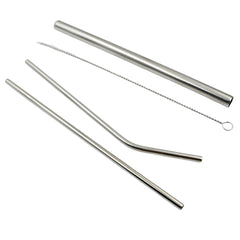 0600 Reusable Stainless Steel Straws With Travel Case Cleaning Brush Eco Friendly Extra Long Metal Straws Drinking Set Of 4 (2 Straight Straws 1 Bent Straws 1 Brush)