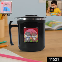 1 Pc Apex Cat Mug  250 Ml Stainless Steel Insulated Inner With Cute Cat Print