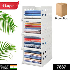 7887 4 Layer Stackable Multifunctional Storagefor Clothes Foldable Drawer Shelf Basket Utility Cart Rack Storage Organizer Cart For Kitchen Pantry Closet Bedroom Bathroom Laundry (4 Layer 1 Pc)