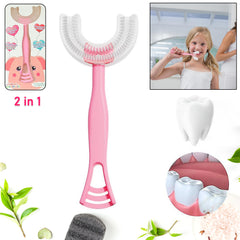 2 In1 U-shape Silicone Manual Toothbrush  Tongue Scraper Cleaner Brush (1 Pc)