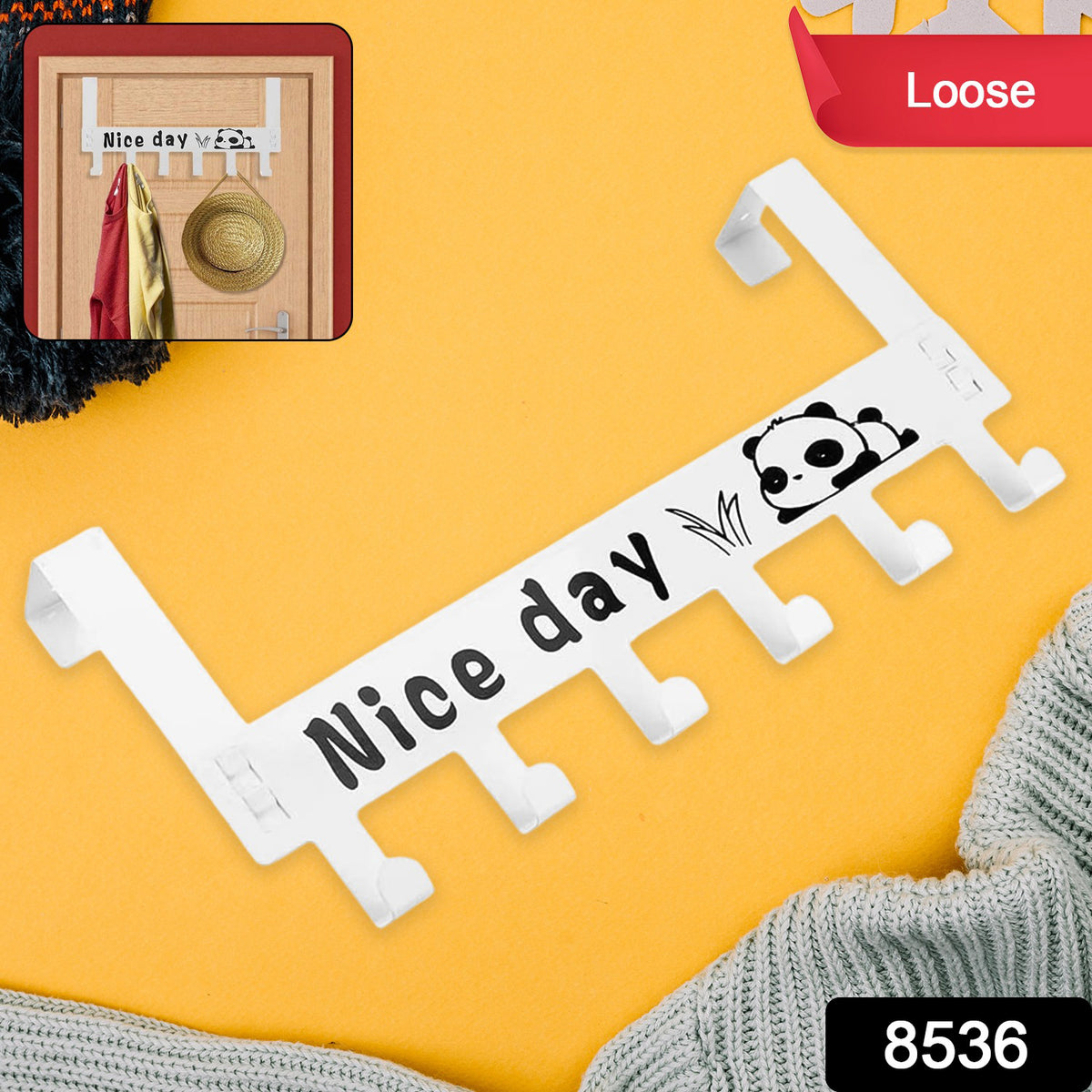 8536 Heavy-duty Carbon Steel Cartoon Nice Day Over Door Hook Hanger Rack Towel Hanger Removable Door Hook Coat Scarf Cloths Hanger (1 Pc  6 Hook)